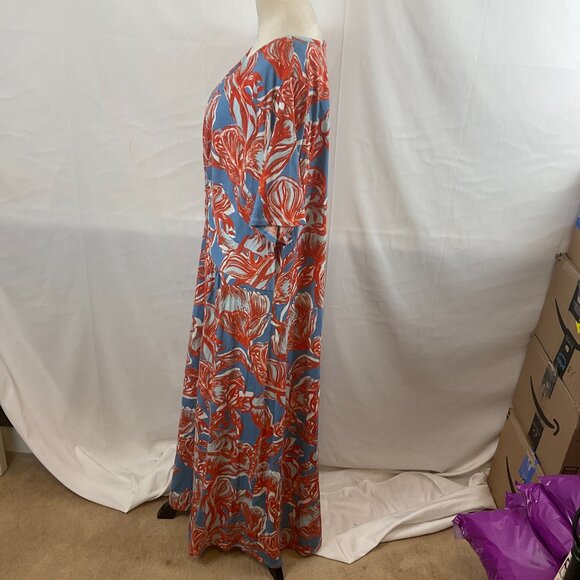 Soft Surroundings Maxi Dress 3X Blue Orange-Red White Floral V-Neck Twist Detail - Picture 7 of 13
